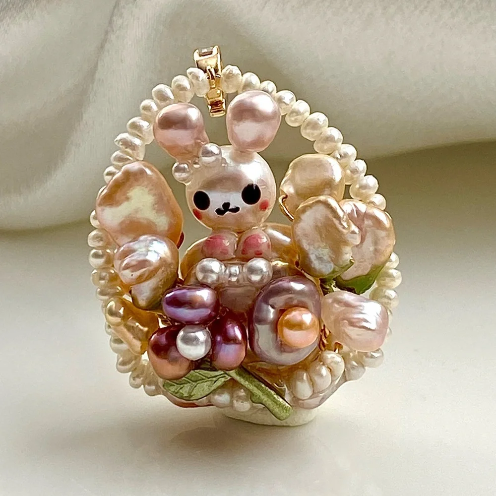 P203-Handmade High Quality Bunny Easter Basket Detachable Pendant - Picture 2 of 11
